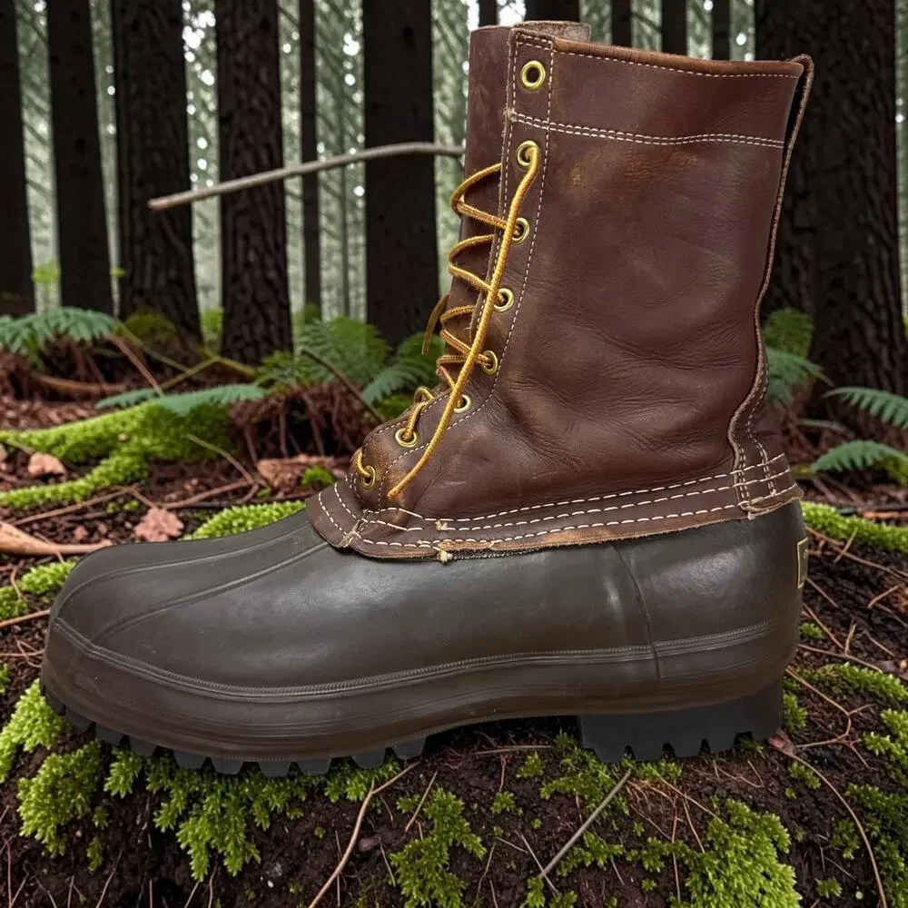 Vintage LL Bean Insulated Maine Hunting Shoe Boots Mens 12 N Leather Vibram Lug